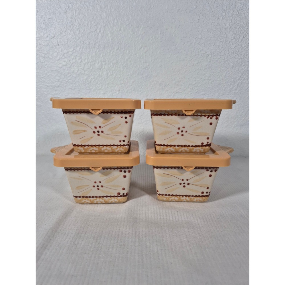 Temp-tations Old World Yellow 10 oz Square Ramekins with Lids Set of 4 Ceramic